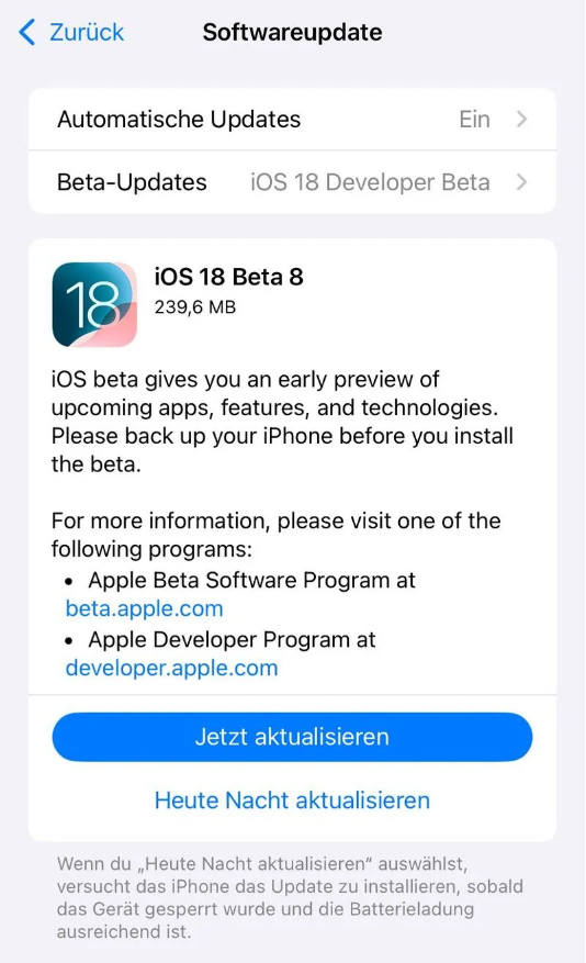 磐石苹果手机维修分享苹果 iOS / iPadOS 18 开发者预览版 Beta 8 发布 